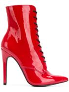 Danielle Guizio Pointed Toe Lace-up Boots - Red