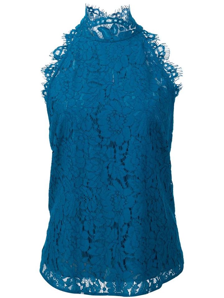 Diane Von Furstenberg Floral Lace Tank, Women's, Size: Large, Blue, Cotton/polyimide/viscose