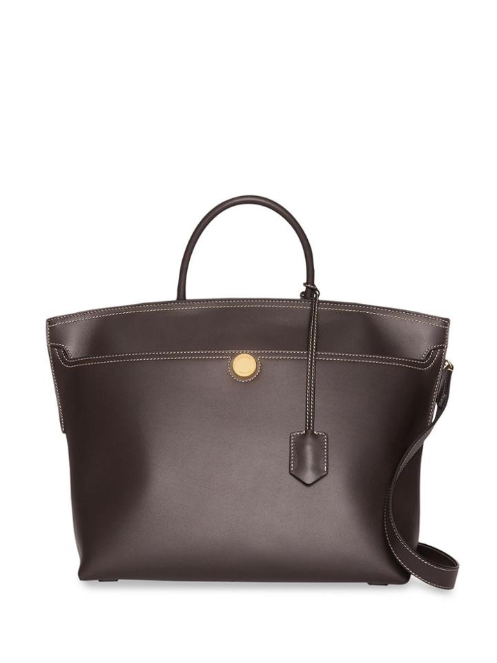 Burberry Leather Society Top Handle Bag - Brown