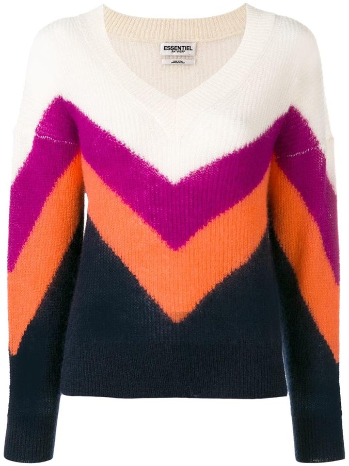 Essentiel Antwerp Chevron Colour Block Jumper - White