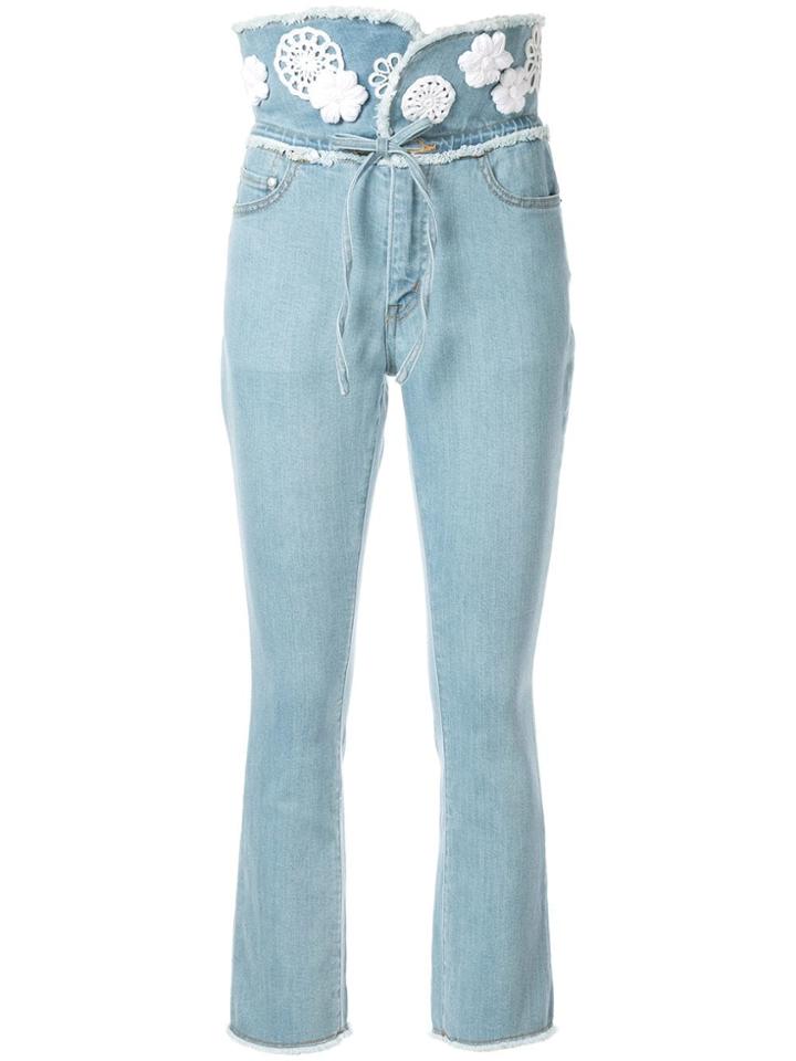 Tu Es Mon Trésor Tulip Patch Embellished Jeans - Blue