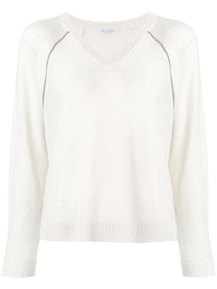 Brunello Cucinelli Sequinned Knitted Jumper - Neutrals