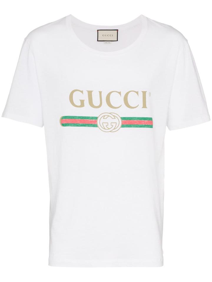 Gucci Logo Printed Crew Neck Cotton T-shirt - White