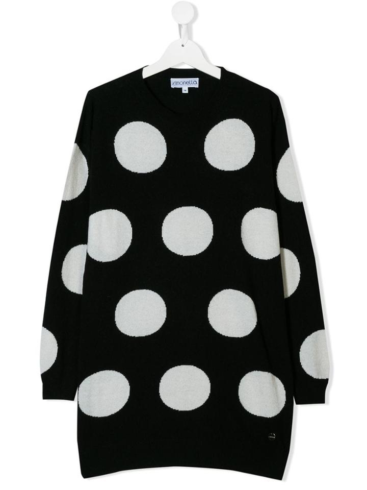 Simonetta Teen Polka Dot Sweater Dress - Black