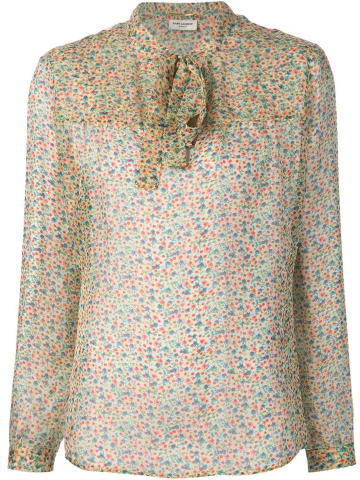 Saint Laurent Pussy Bow Blouse, Women's, Size: 36, Green, Silk