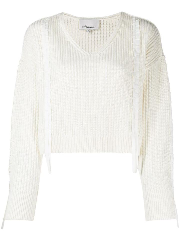 3.1 Phillip Lim Ribbon Weave Cropped Sweater - Neutrals