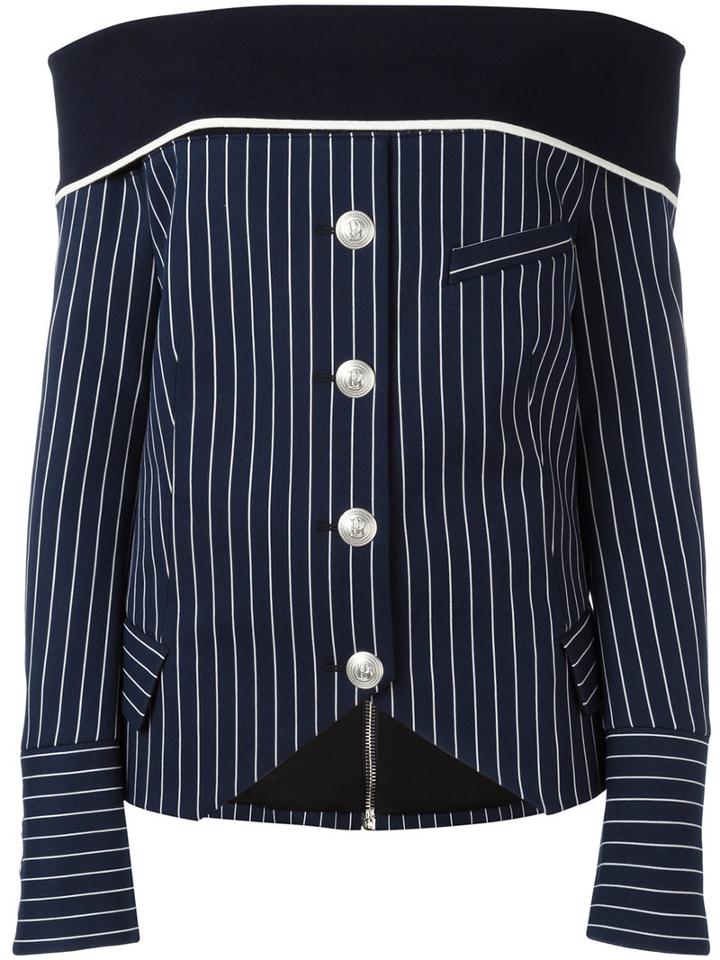 Pierre Balmain Off-shoulder Striped Shirt, Women's, Size: 36, Blue, Cotton/polyamide/spandex/elastane/viscose