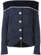 Pierre Balmain Off-shoulder Striped Shirt, Women's, Size: 36, Blue, Cotton/polyamide/spandex/elastane/viscose