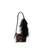 Marques'almeida Snake Effect Feather Trim Shoulder Bag - Purple/brown