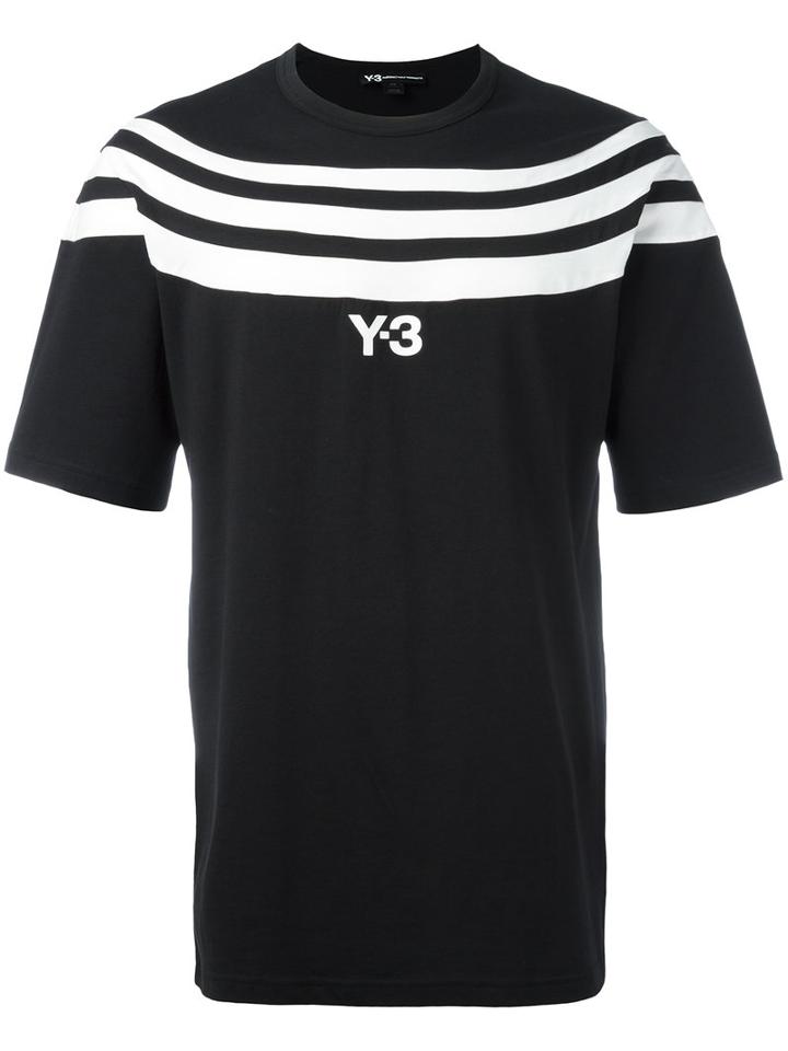 Y-3 Striped Chest T-shirt, Men's, Size: Medium, Black, Cotton