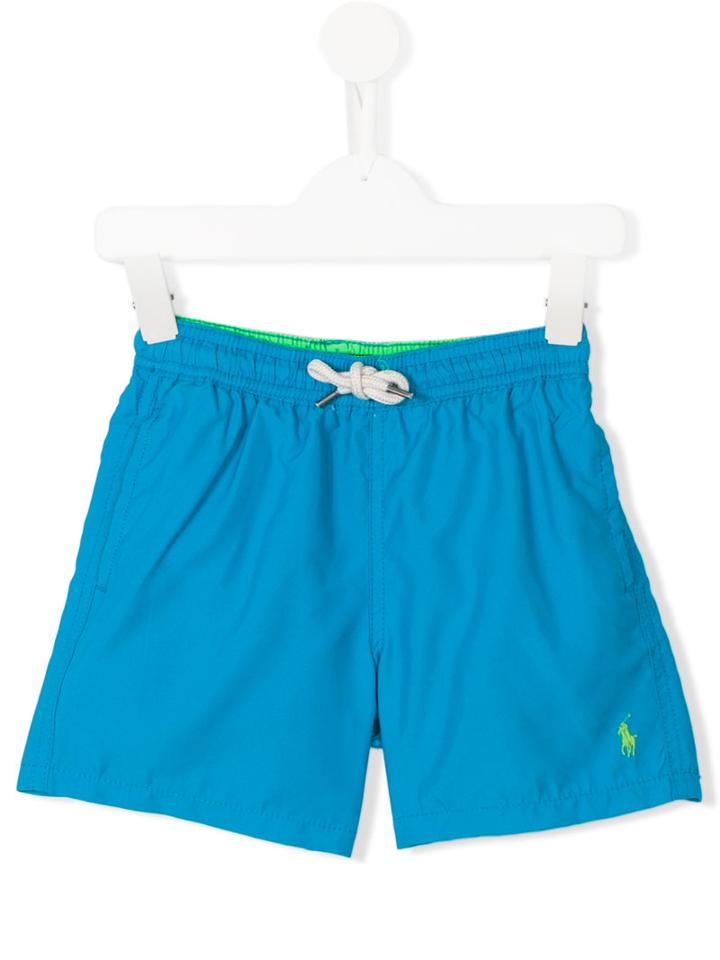 Ralph Lauren Kids Logo Embroidered Swim Shorts, Boy's, Size: 10 Yrs, Blue