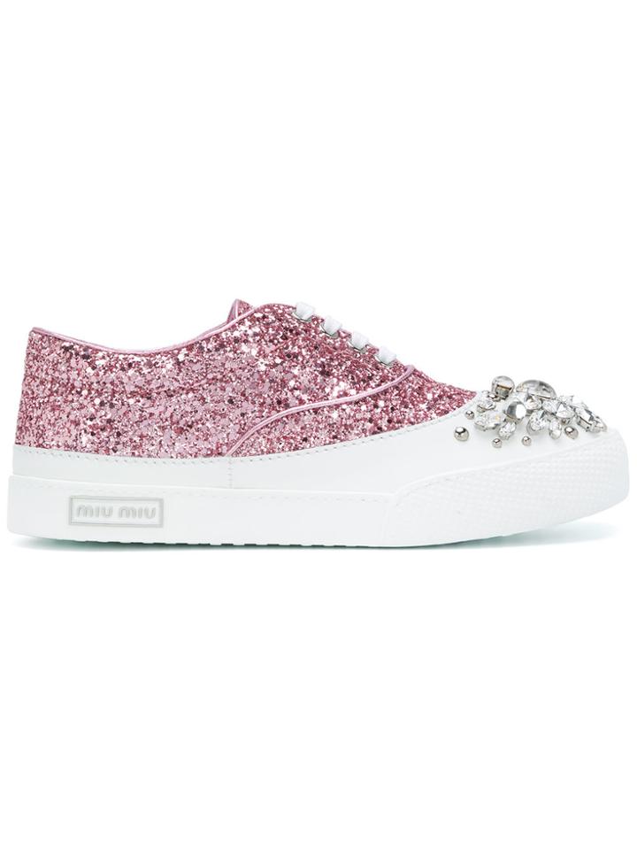 Miu Miu Crystal Glitter Sneakers - Pink & Purple