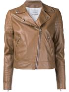 Yves Salomon - Classic Biker Jacket - Women - Silk/lamb Skin - 38, Brown, Silk/lamb Skin