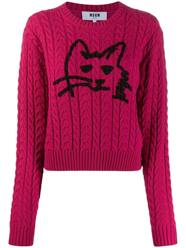 Msgm Cable Knit Cat Sweater - Pink