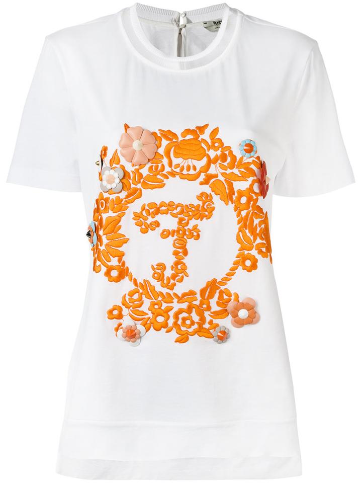 Fendi - Embroidered T-shirt - Women - Cotton/polyamide/polyester/spandex/elastane - 40, White, Cotton/polyamide/polyester/spandex/elastane
