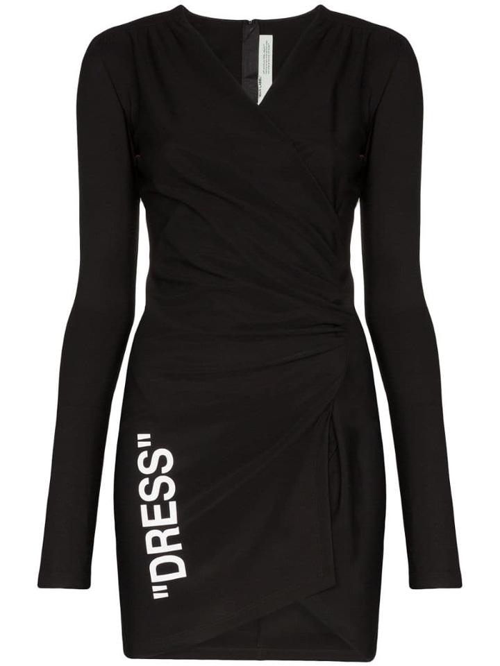 Off-white Ruched Quote Print Dress - Black