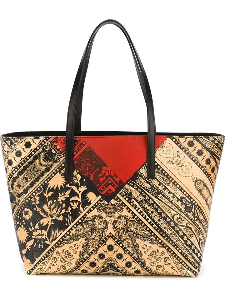 Etro Printed Shoulder Bag, Women's, Black, Cotton/lamb Skin/polyester