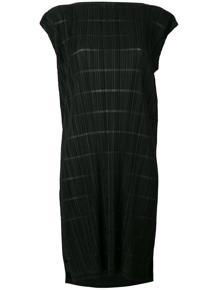 Pleats Please By Issey Miyake - Slash Neck Shift Dress - Women - Polyester - 3, Black, Polyester