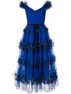 Marchesa Notte Tulle Off The Shoulder Dress - Blue