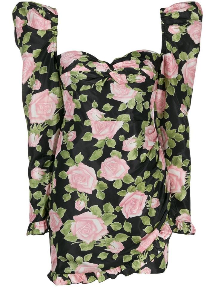 Alessandra Rich Fab Rose Print Mini Dress - Black