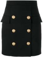 Balmain Buttoned Mini Skirt, Women's, Size: 40, Black, Cotton/spandex/elastane/viscose