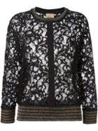 Nude Lace Overlay Cardigan, Women's, Size: 42, Black, Polyamide/polyester/cupro/wool
