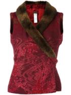 Kenzo Vintage Faux Fur Collar Jacquard Waistcoat, Women's, Size: 36, Red