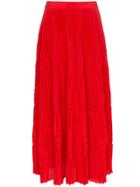 Givenchy High Waist Geometric Pleated Skirt - Red