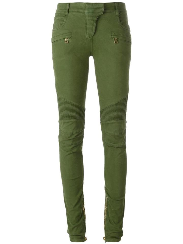 Balmain Skinny Biker Trousers, Women's, Size: 38, Green, Cotton/polyester/spandex/elastane