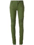 Balmain Skinny Biker Trousers, Women's, Size: 38, Green, Cotton/polyester/spandex/elastane