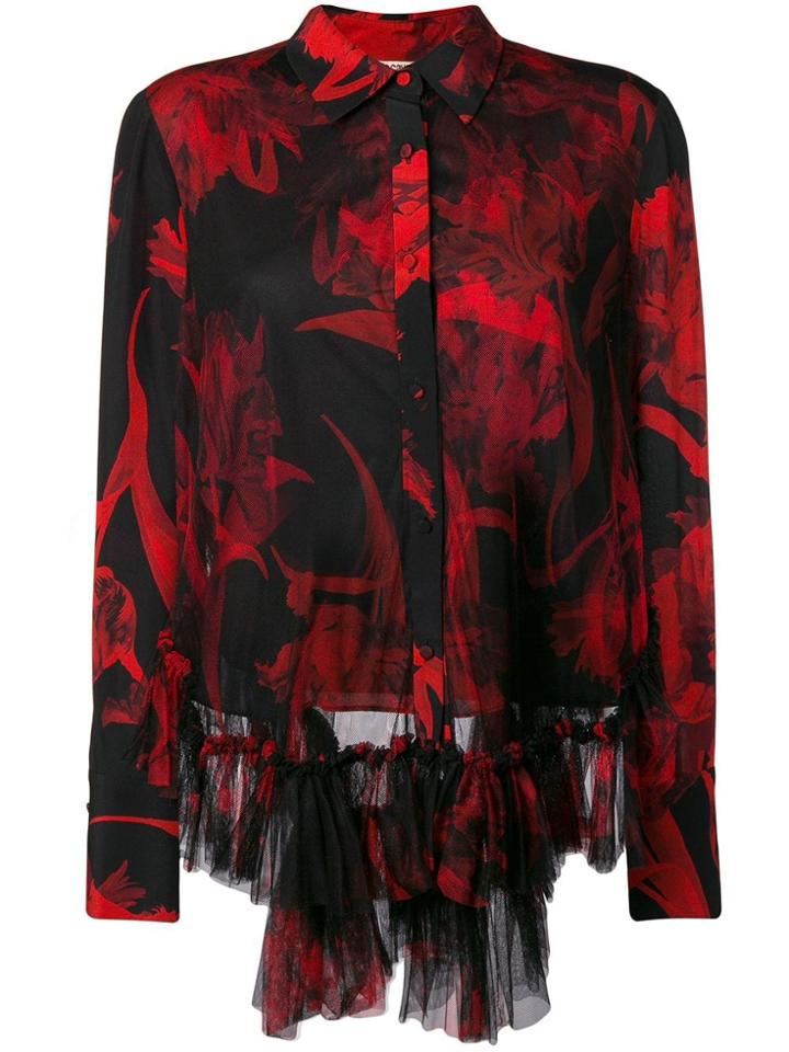 Roberto Cavalli Tulip Print Ruffle Blouse - Black