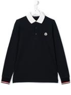 Moncler Kids Long Sleeve Polo Shirt, Boy's, Size: 13 Yrs, Blue