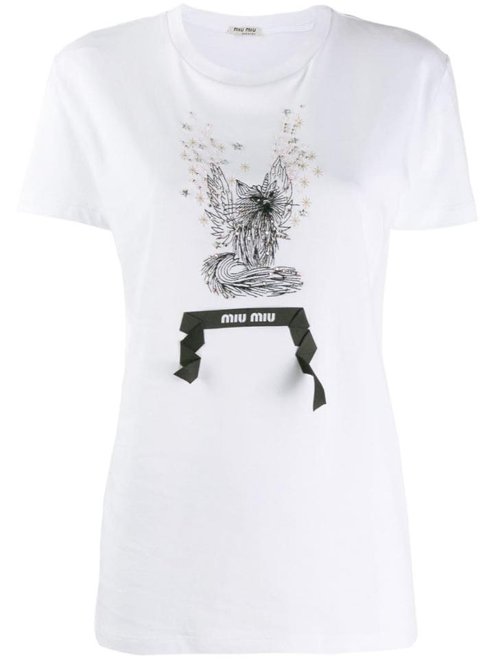 Miu Miu Embroidered Logo Detail T-shirt - White