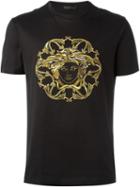 Versace Embroidered Medusa T-shirt, Men's, Size: M, Black, Cotton