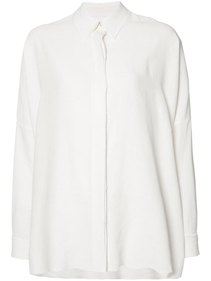 Mm6 Maison Margiela - Frayed Edge Shirt - Women - Ramie/viscose - L, Women's, Pink/purple, Ramie/viscose
