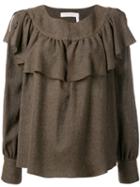See By Chloé Frilled Collar Knitted Top, Women's, Size: 34, Brown, Viscose/wool
