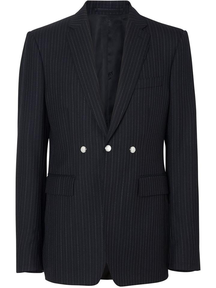 Burberry English Fit Triple Stud Pinstriped Wool Tailored Jacket -