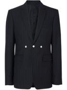 Burberry English Fit Triple Stud Pinstriped Wool Tailored Jacket -