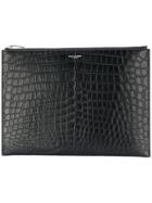 Saint Laurent Medium Crocodile Embossed Pouch - Black