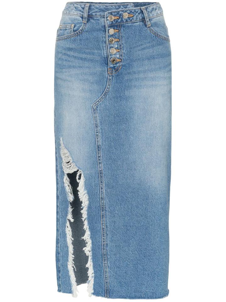 Sjyp High Waisted Side Slit Midi Skirt - Blue