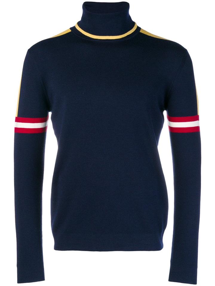 Bally Stripe Detail Roll Neck Sweater - Blue