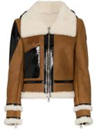 Moncler Crabier Crop Shearling Jacket With Down Hood - Neutrals