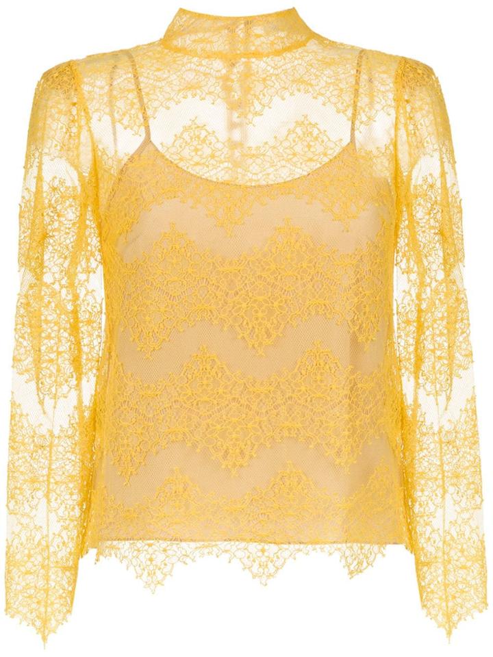 Nk High Neck Lace Blouse - Yellow