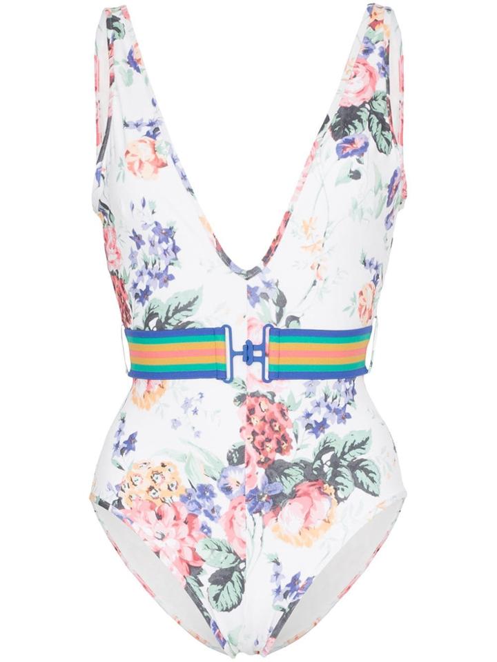 Zimmermann Allia Floral Print Swimsuit - White
