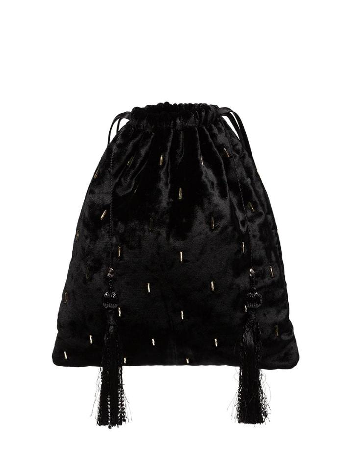 Attico Velvet Tassel Clutch Bag - Black
