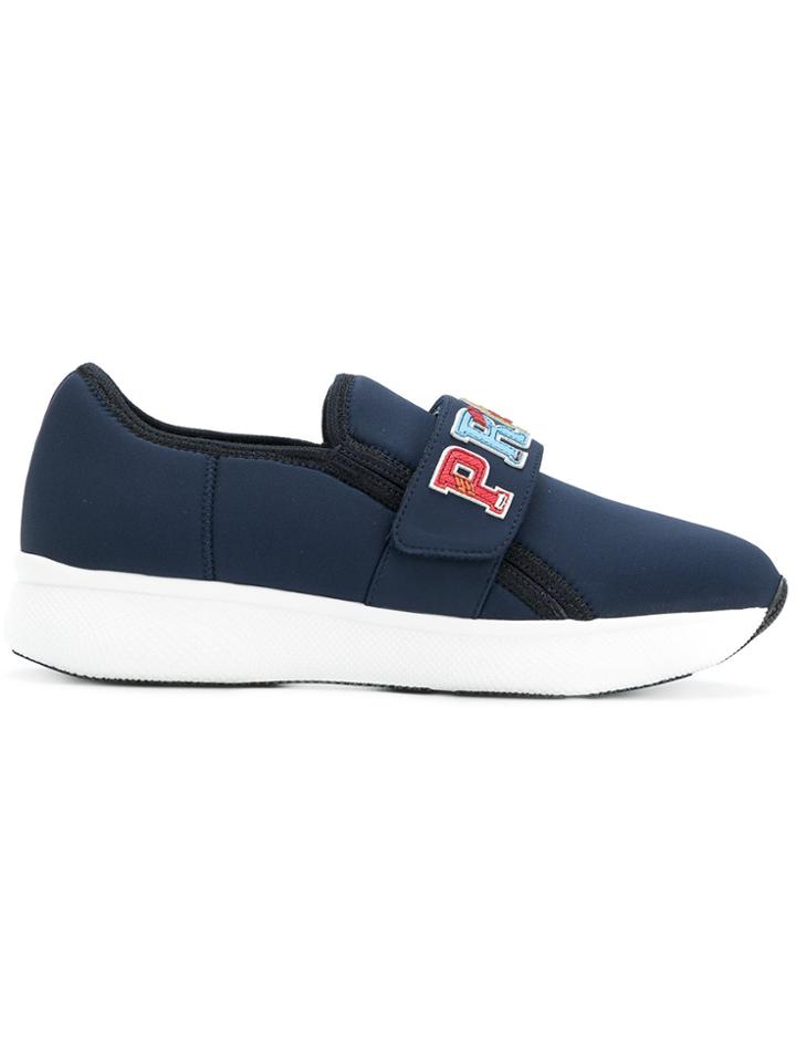 Prada Logo Strap Neoprene Sneakers - Blue