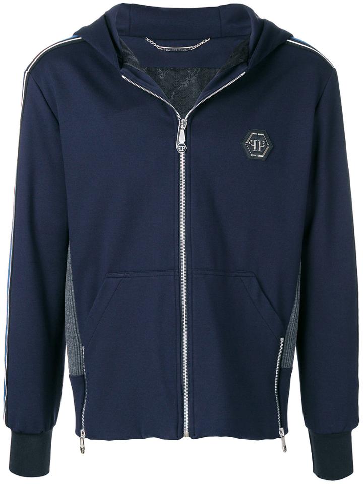 Philipp Plein Ribbed Panel Hoodie - Blue