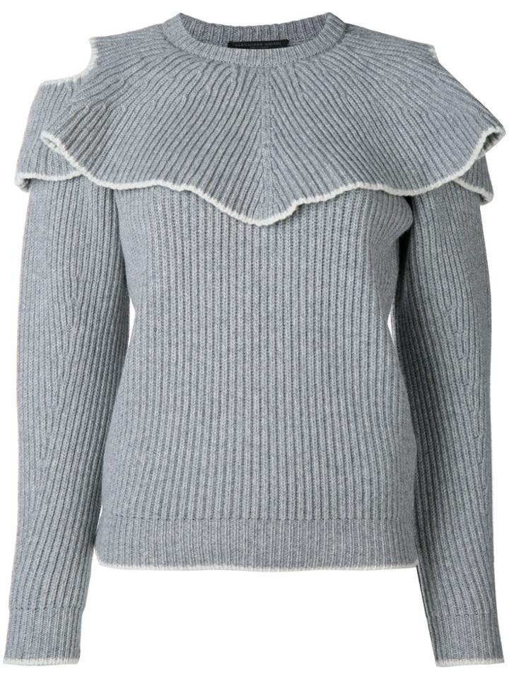 Alexander Mcqueen Ruffled Crew Neck Sweater - Grey