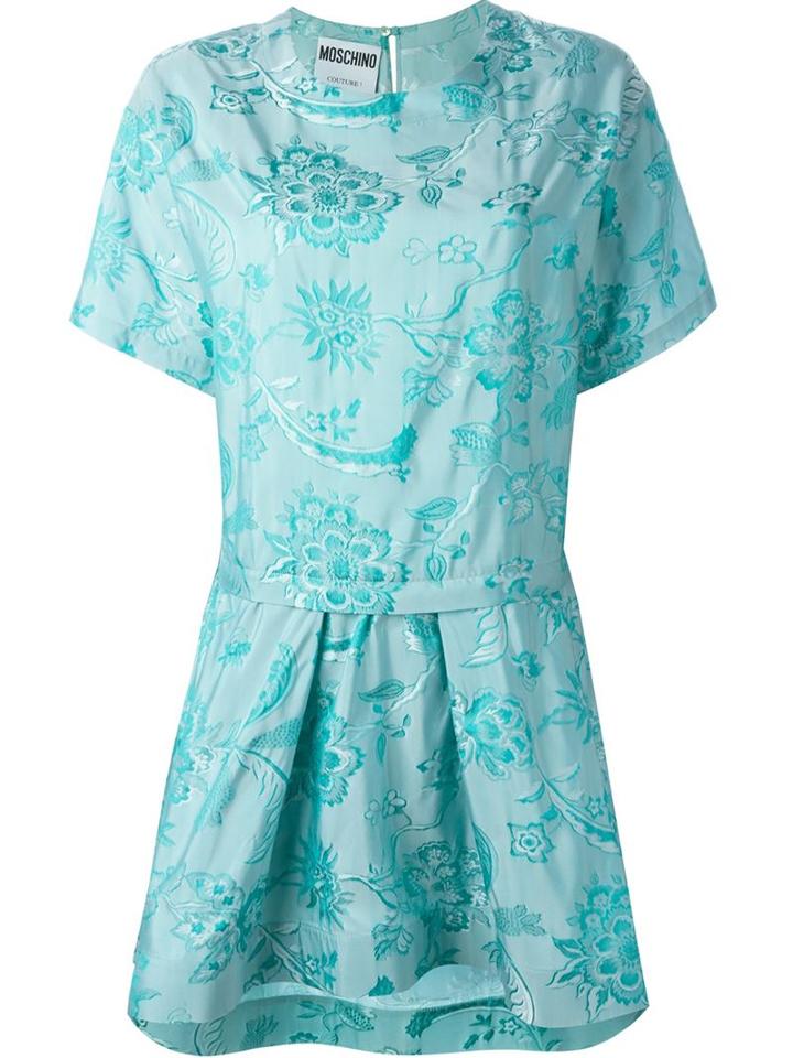 Moschino Floral Pleated Dress, Women's, Size: 40, Green, Polyester/silk