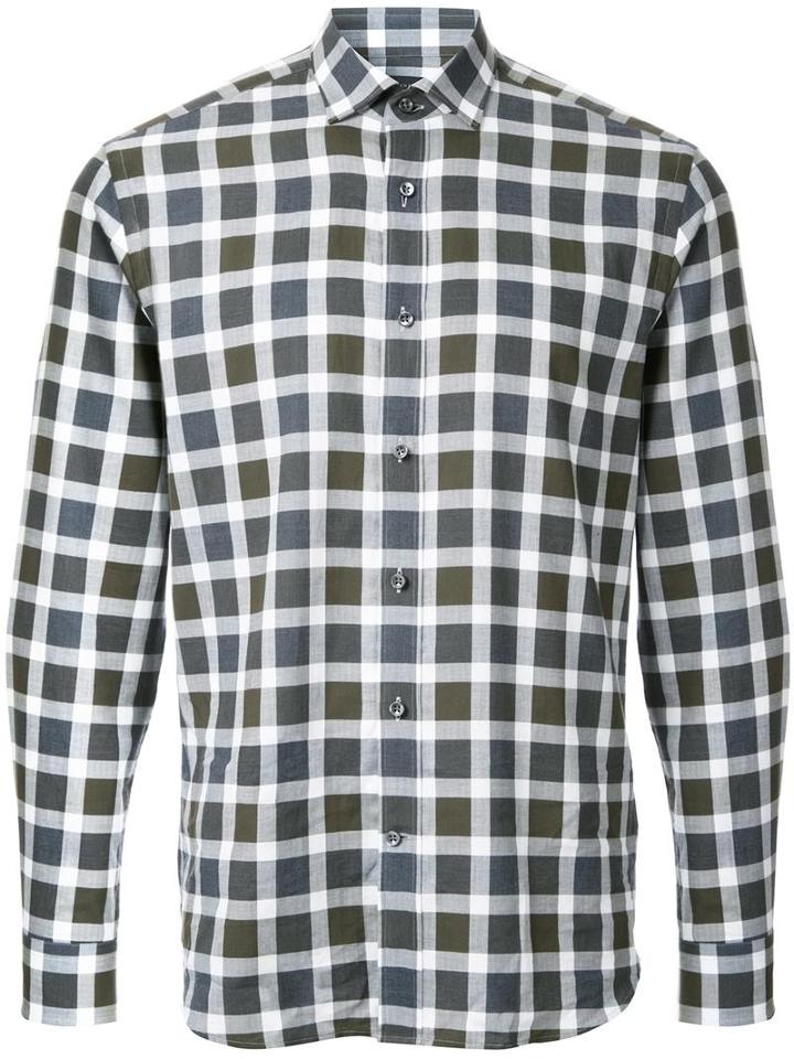 Kent & Curwen Checked Long Sleeve Shirt, Men's, Size: Xxl, Grey, Cotton